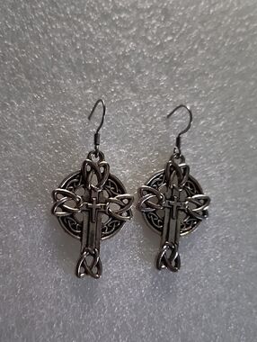 Hand Crafted Silver Celtic Cross Dangle Earrings